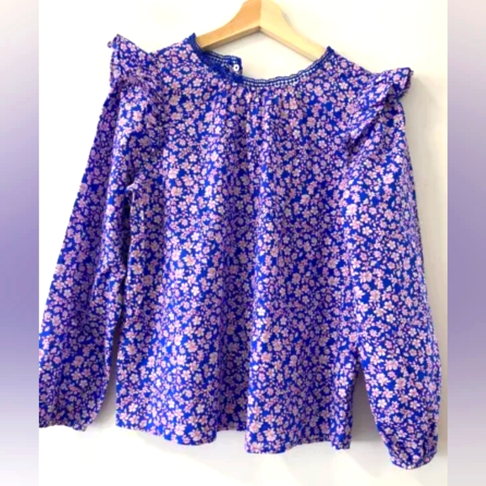 J Crew Long Sleeved Ruffled Shoulder Top